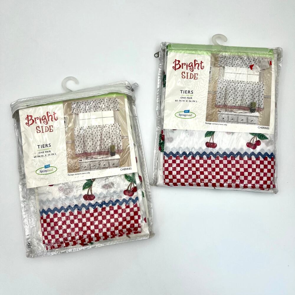 Vintage Springmaid Bright Side Cherry Curtain Tiers 60x36 NOS 2 Pairs 4 Panels